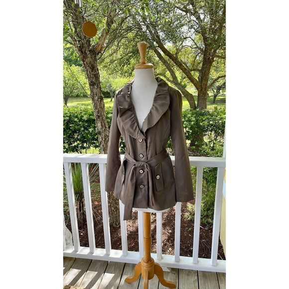 Sandro Ruffled Collar Short Trench Coat - Picture 1 of 5